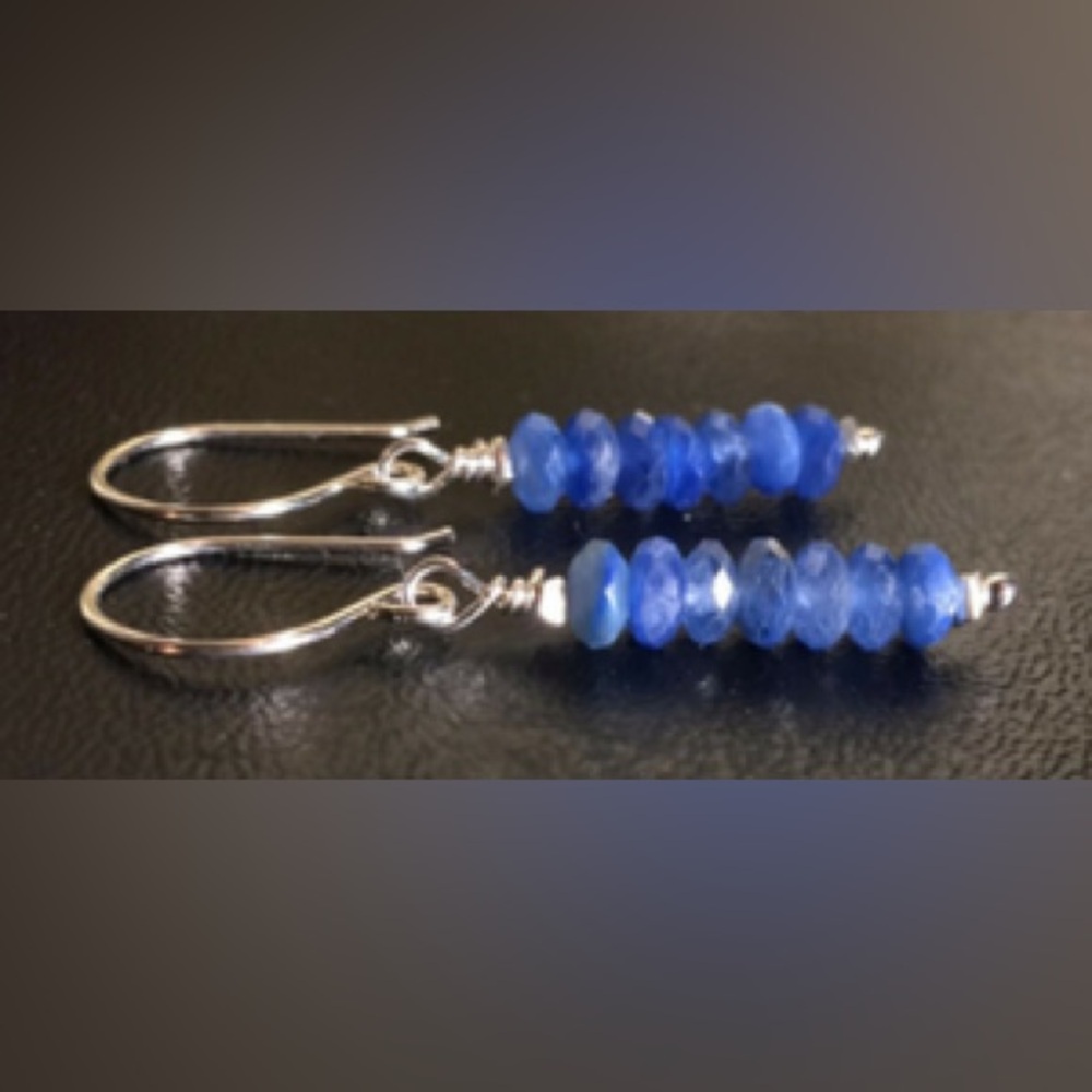Faceted Kyanite & Sterling Earrings w Hill Tribe Accents Natural Blue Gemstones
